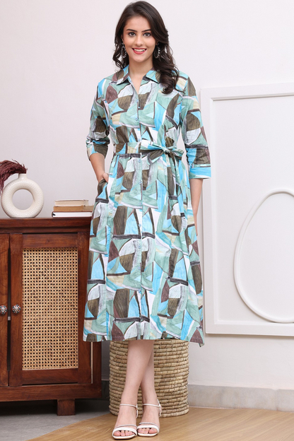 Aqua Mosaic Shirt Dress