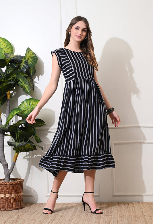 Monochrome Stripe A-line Dress