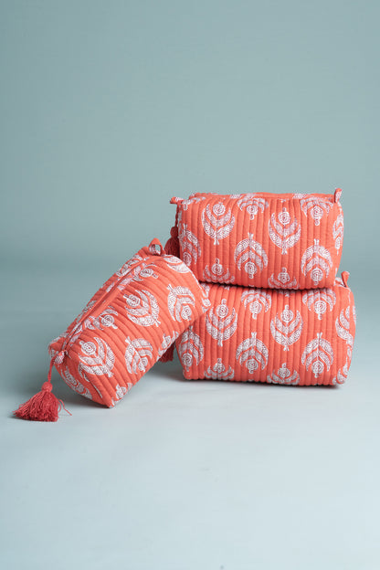 Kesariya Glow Quilted Pouches (Set of 3)