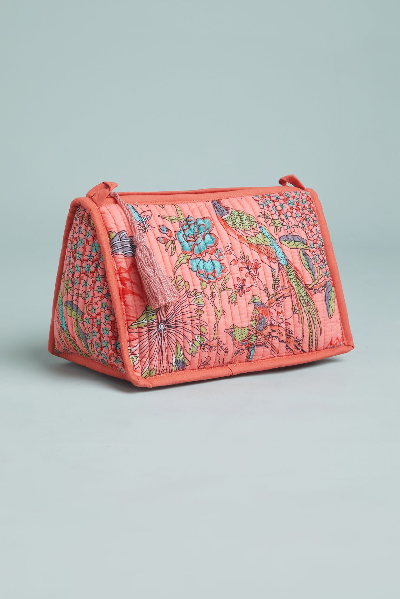 Peachy Peacock Quilted Pouch