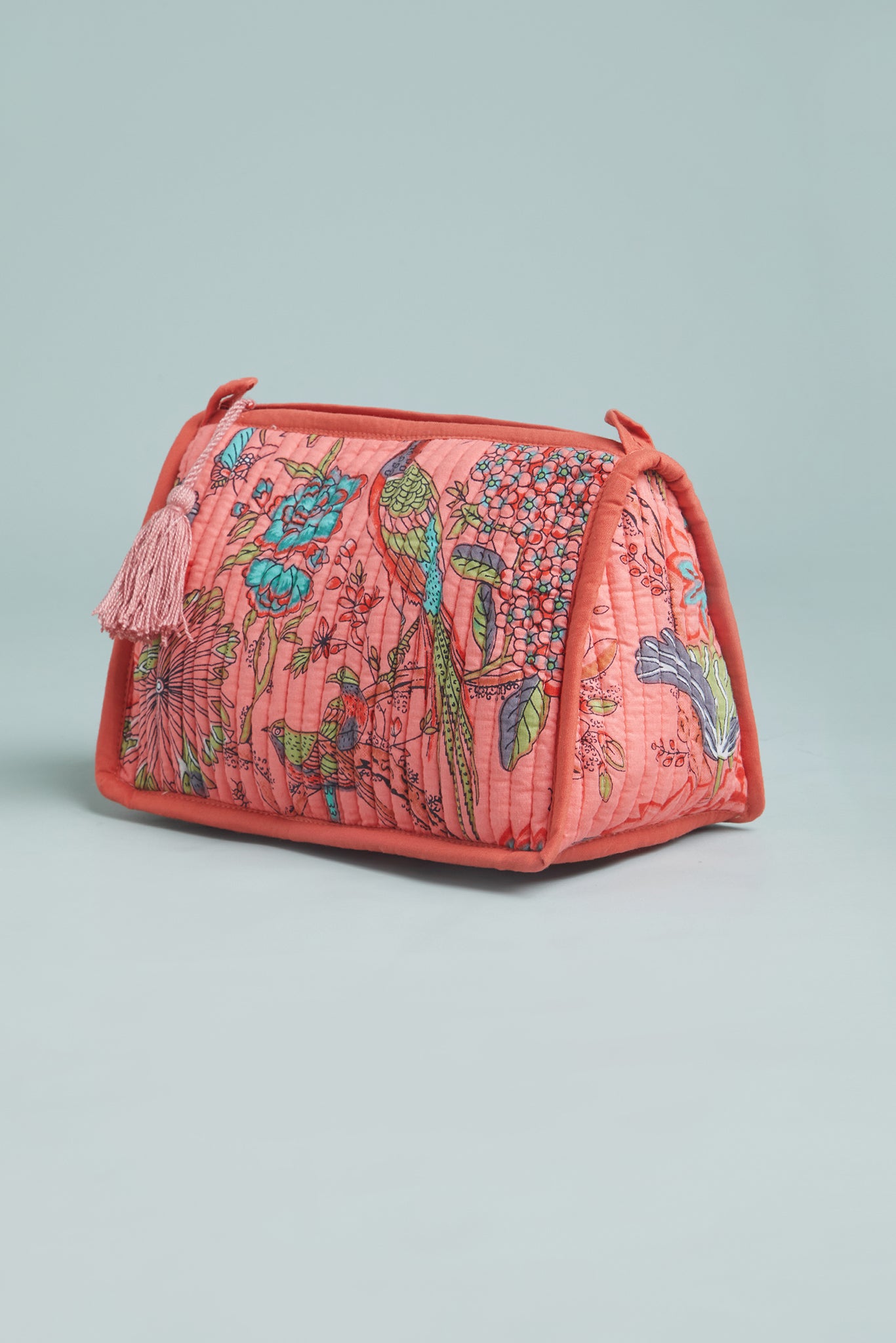 Peachy Peacock Quilted Pouch