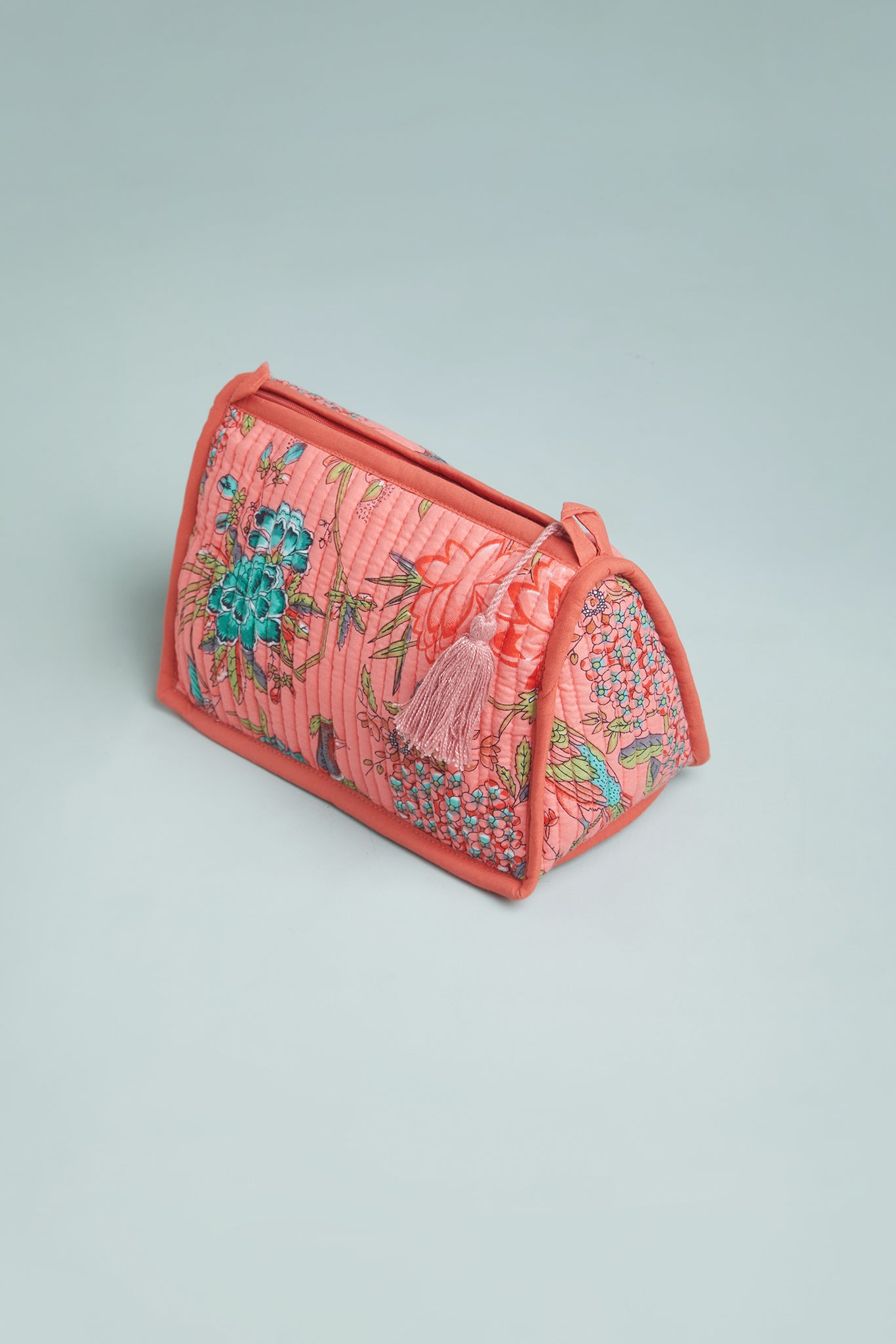 Peachy Peacock Quilted Pouch