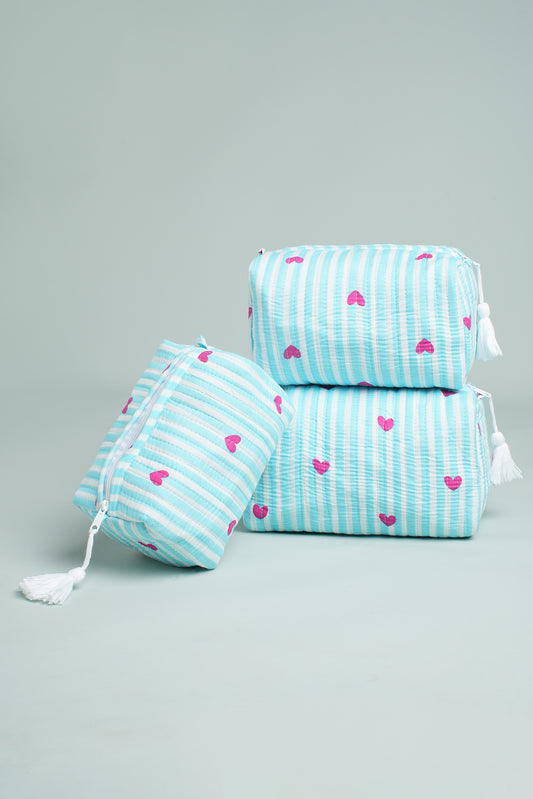 Aqua Love Quilted Pouches (Set of 3)
