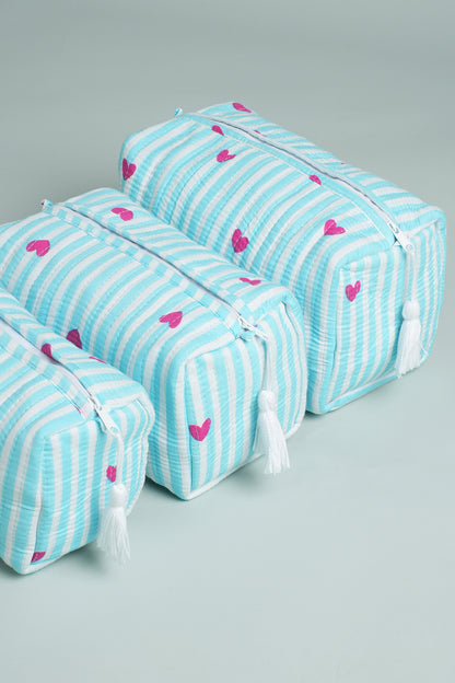 Aqua Love Quilted Pouches (Set of 3)
