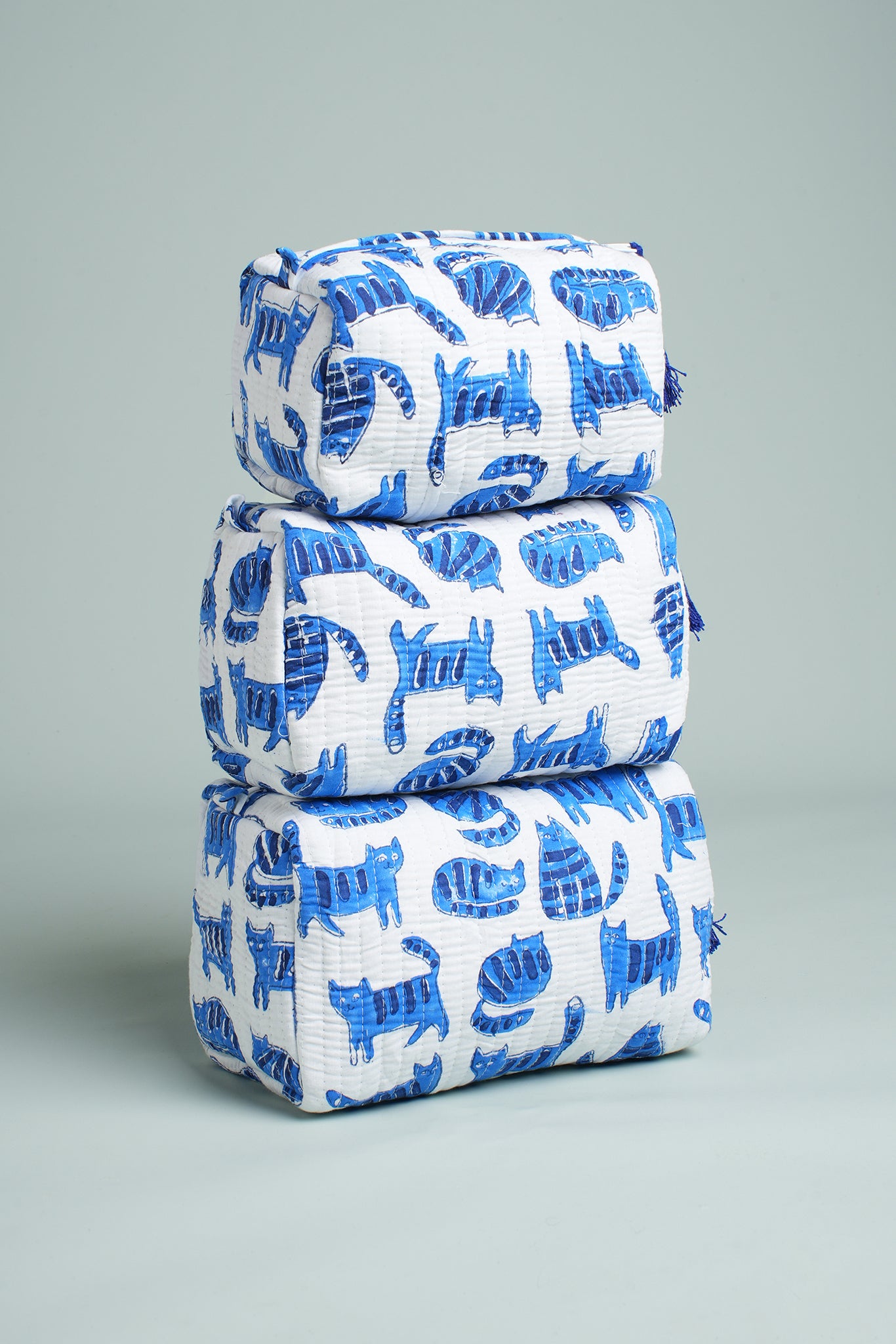 Blue Cat Quilted Pouches (Set of 3)