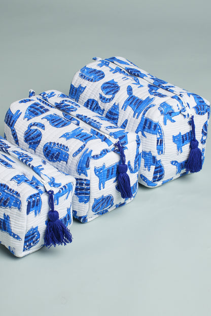 Blue Cat Quilted Pouches (Set of 3)