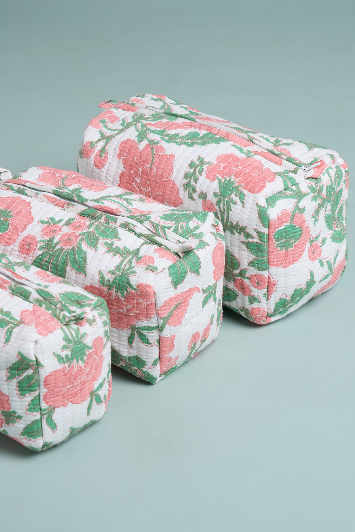 Floral Serenity Quilted Pouches (Set of 3)