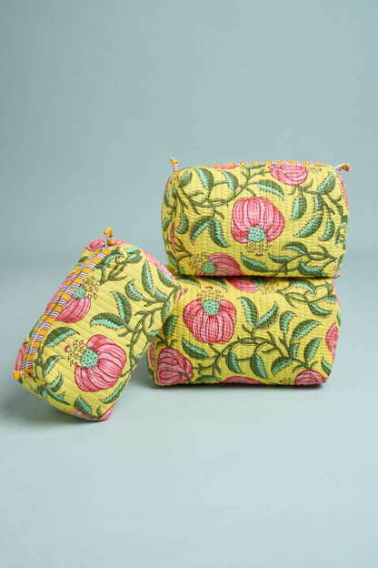 Yellow Blossom Quilted Pouches (Set of 3)