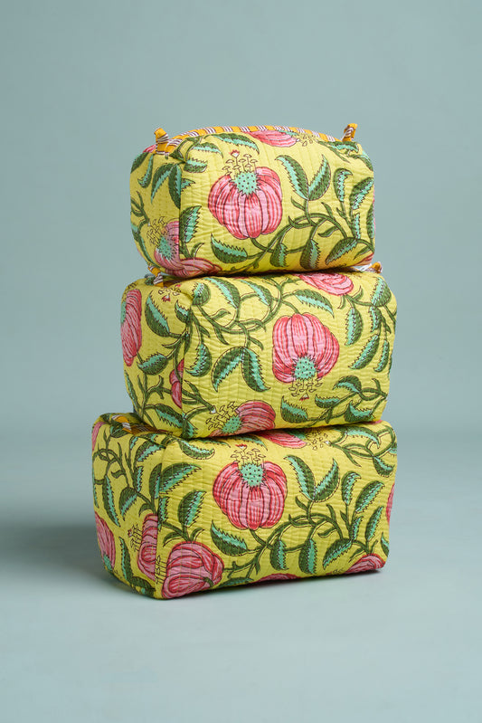 Yellow Blossom Quilted Pouches (Set of 3)