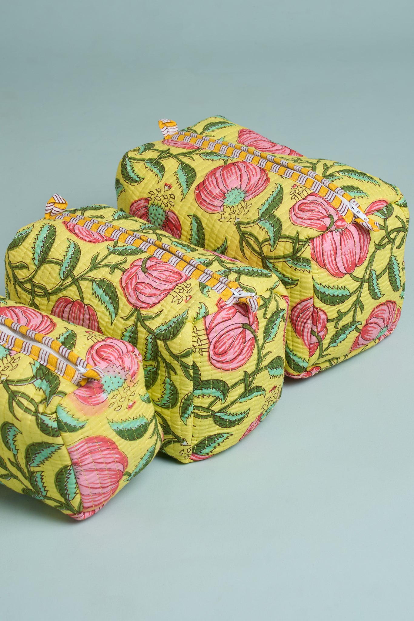 Yellow Blossom Quilted Pouches (Set of 3)