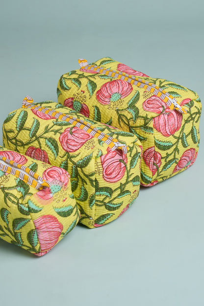 Yellow Blossom Quilted Pouches (Set of 3)