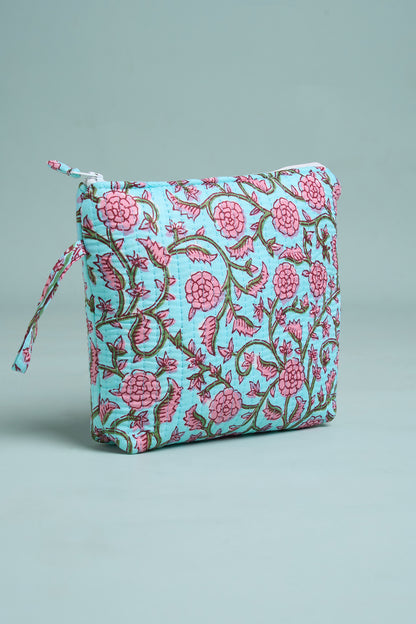 Aqua Blossom Quilted Cube Pouches (Set of 3)