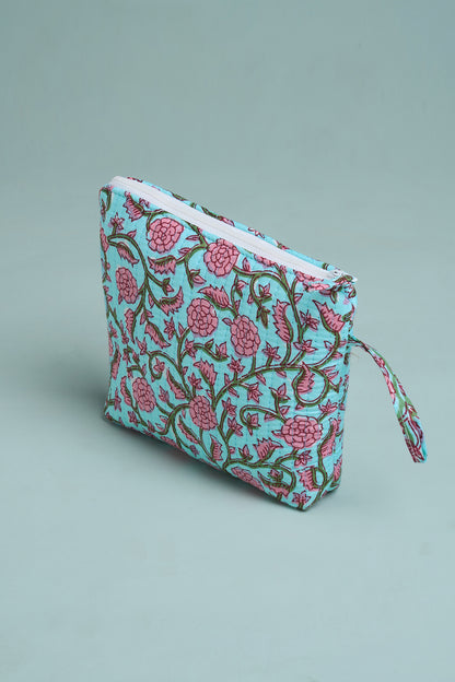 Aqua Blossom Quilted Cube Pouches (Set of 3)