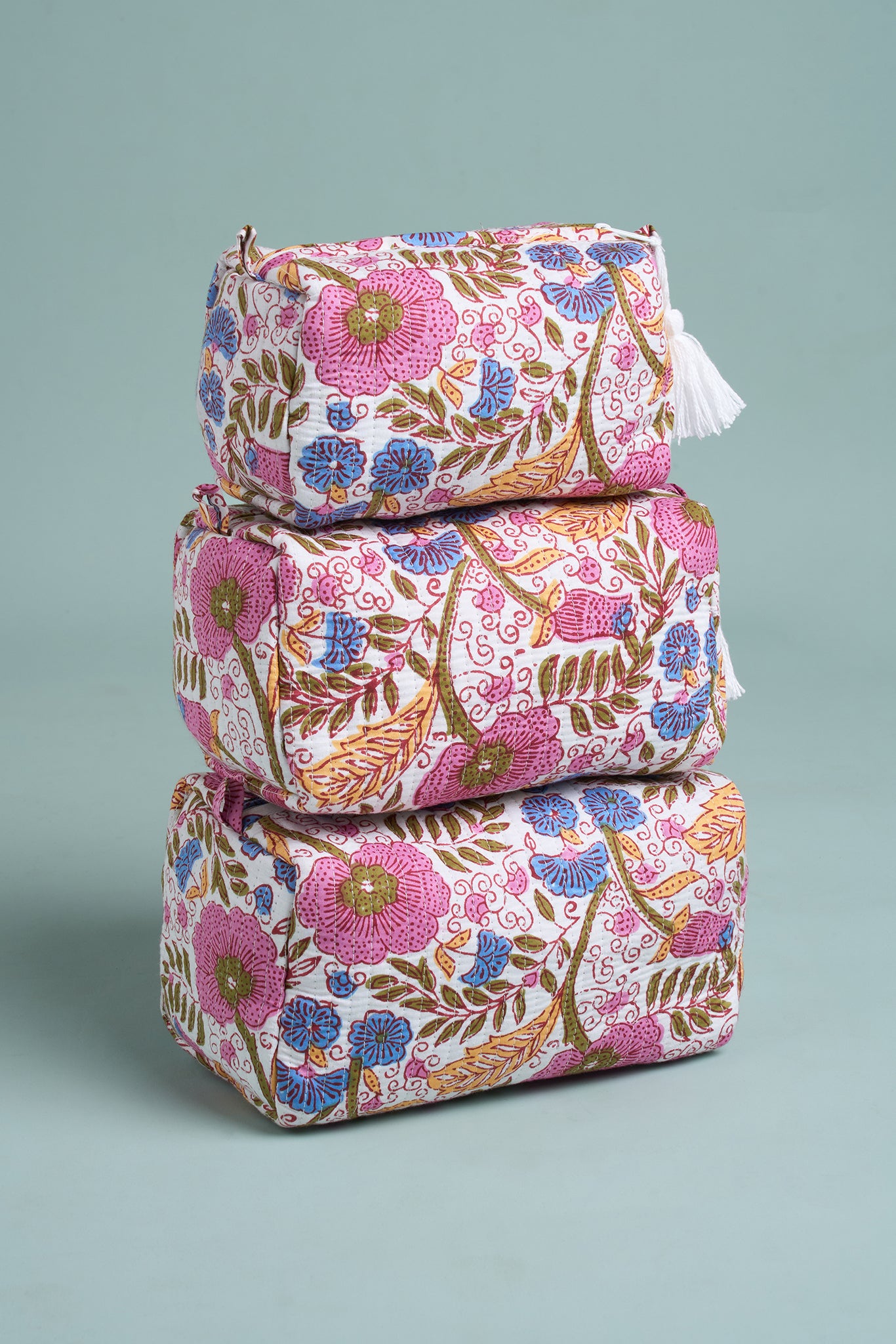 Pink Bloom Quilted Pouches (Set of 3)