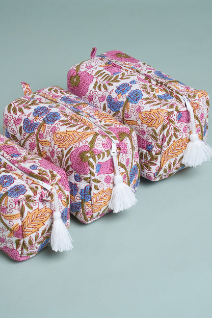 Pink Bloom Quilted Pouches (Set of 3)
