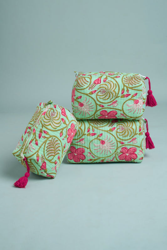 Meadow Green Quilted Pouches (Set of 3)