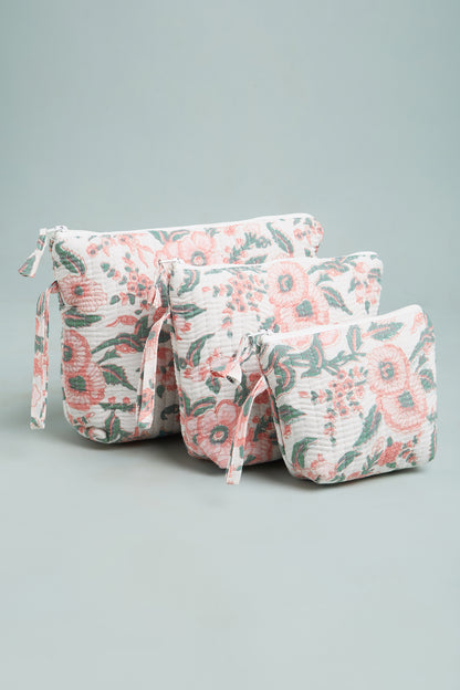 Peachy Picnic Quilted Cube Pouches (Set of 3)