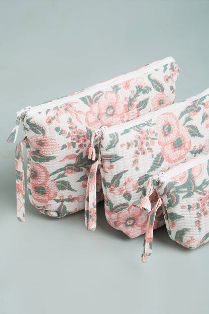 Peachy Picnic Quilted Cube Pouches (Set of 3)