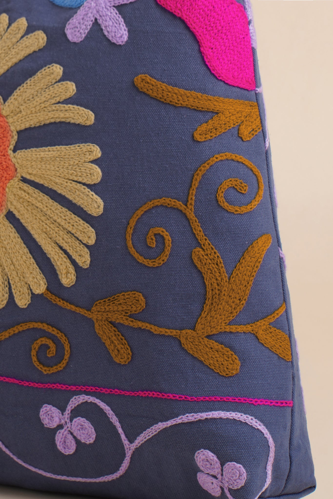 Indigo Sunshine Embroidered Tote  Bag - Desi Tassels