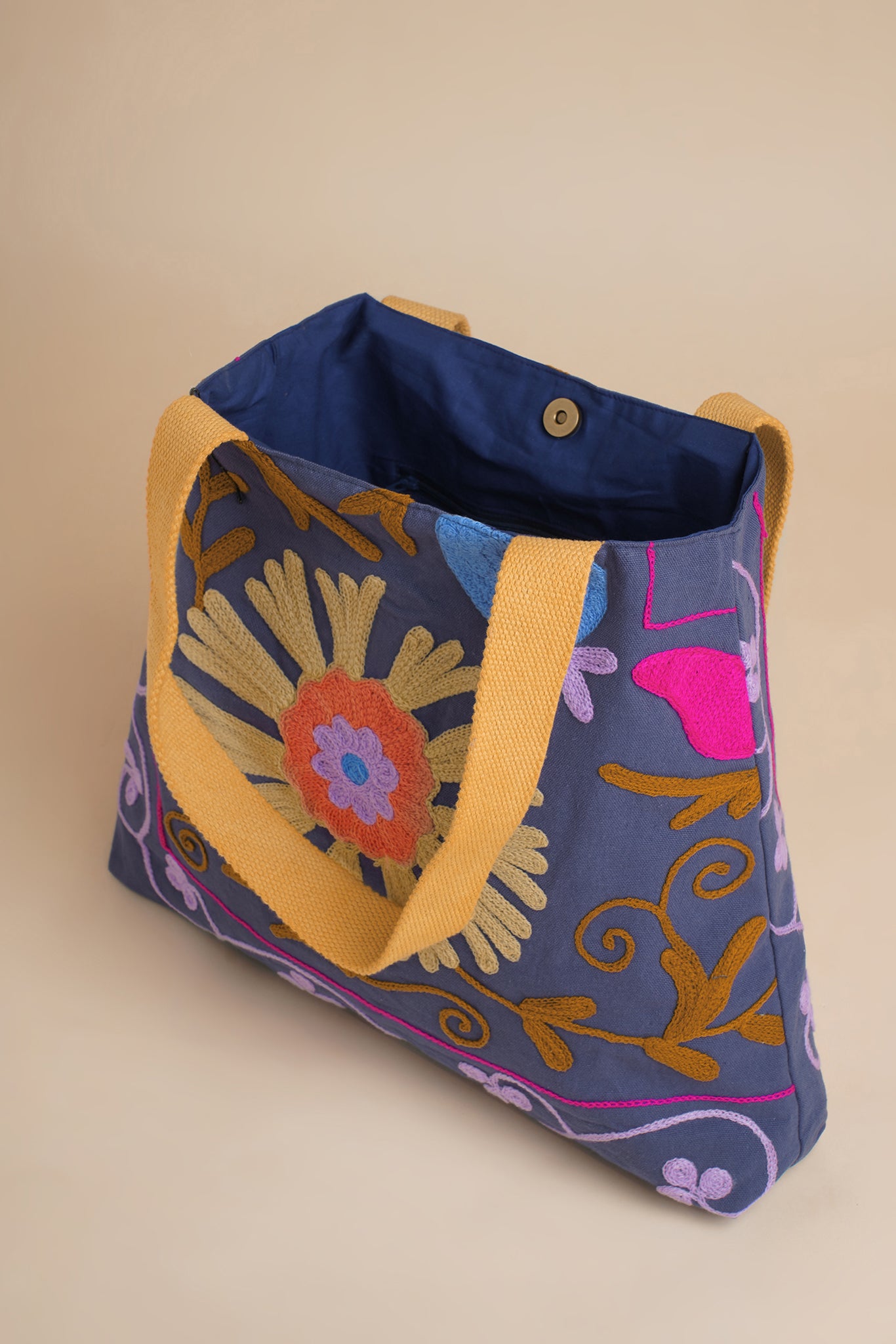 Indigo Sunshine Embroidered Tote  Bag - Desi Tassels