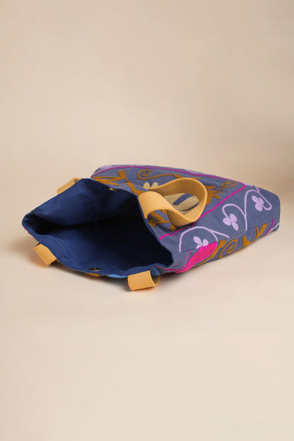 Indigo Sunshine Embroidered Tote  Bag - Desi Tassels