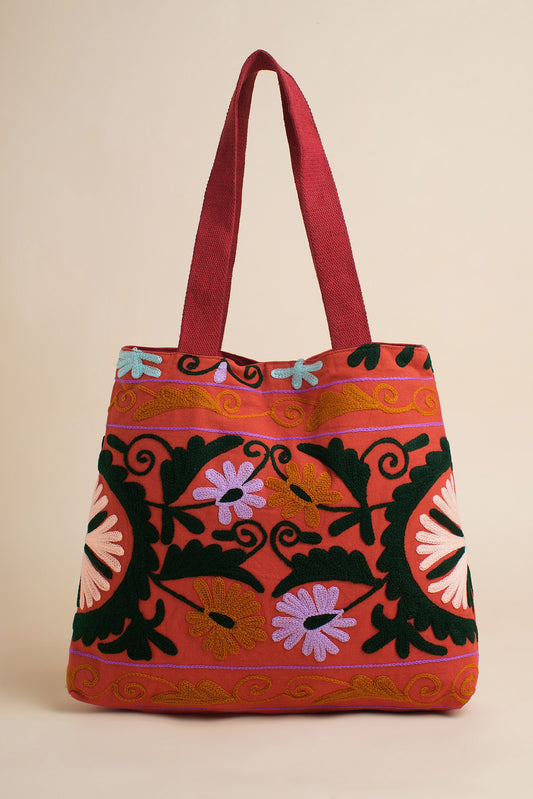 Rustic Garden Embroidered Tote Bag - Desi Tassels