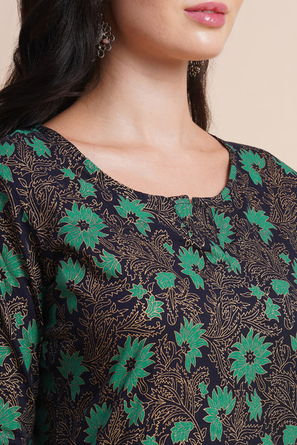 Green Floral Printed Kurta