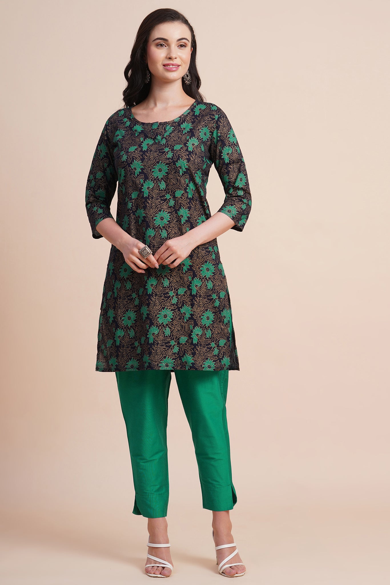 Green Floral Printed Kurta