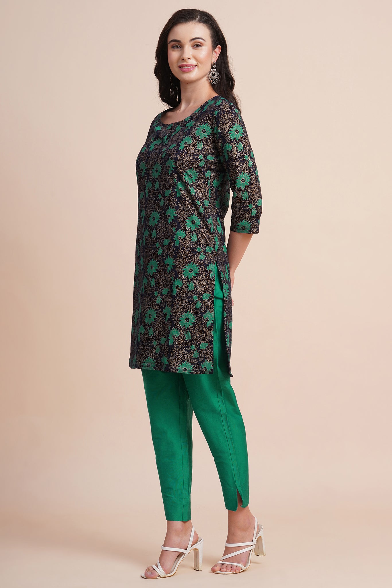 Green Floral Printed Kurta