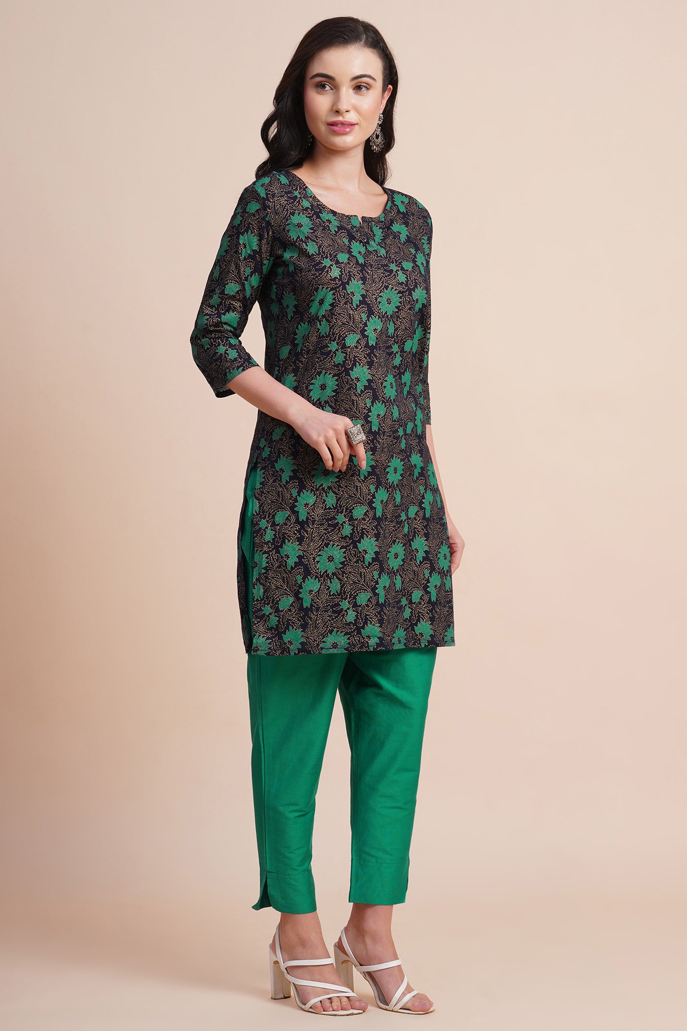 Green Floral Printed Kurta