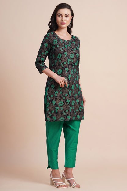 Green Floral Printed Kurta