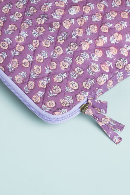 Lavender Handblock Quilted Laptop Sleeve
