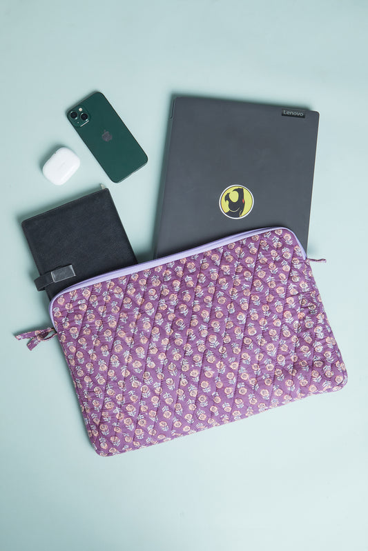 Lavender Handblock Quilted Laptop Sleeve