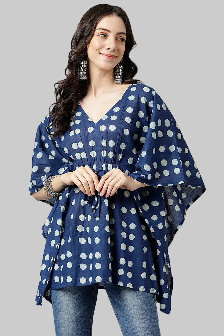 Indigo Printed Cotton Kaftan Top