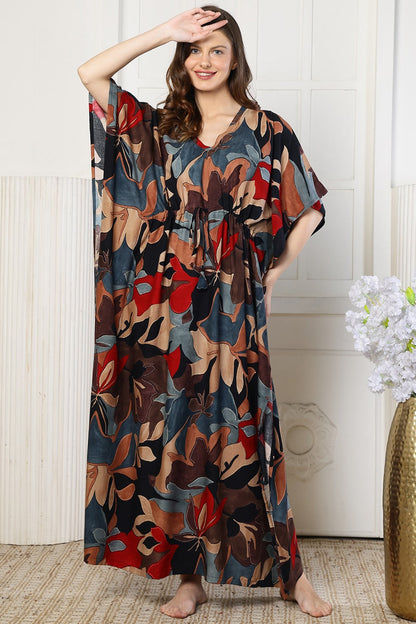 Mocha Bloom Kaftan Maxi Night Dress