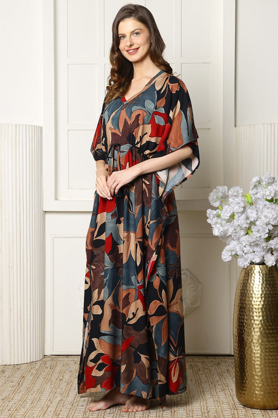 Mocha Bloom Kaftan Maxi Night Dress