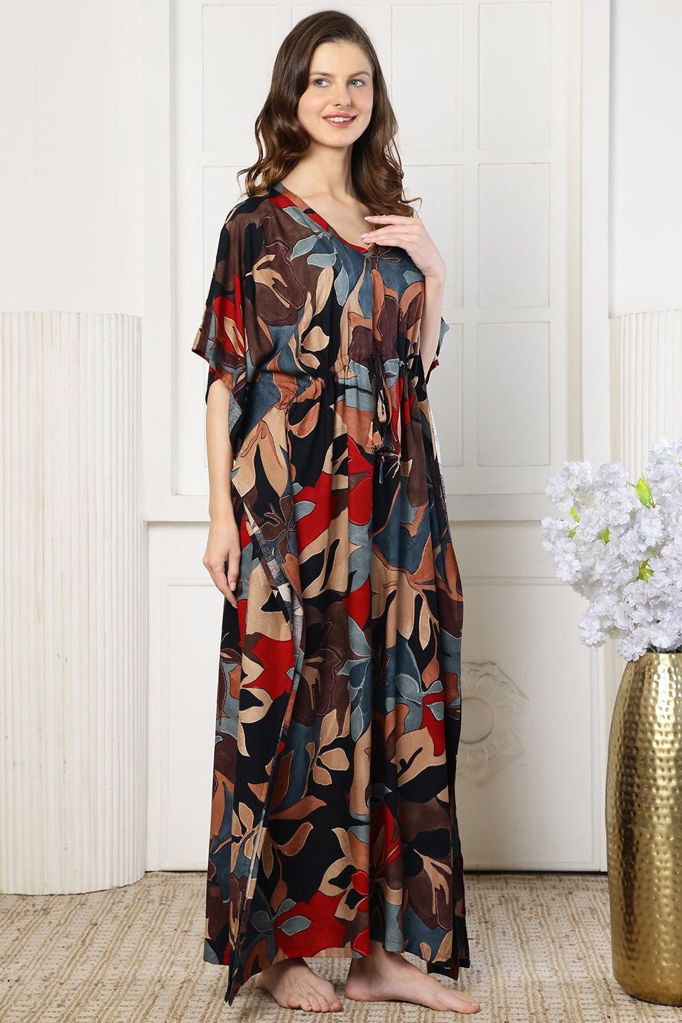 Mocha Bloom Kaftan Maxi Night Dress
