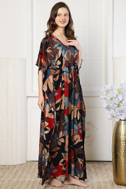 Mocha Bloom Kaftan Maxi Night Dress