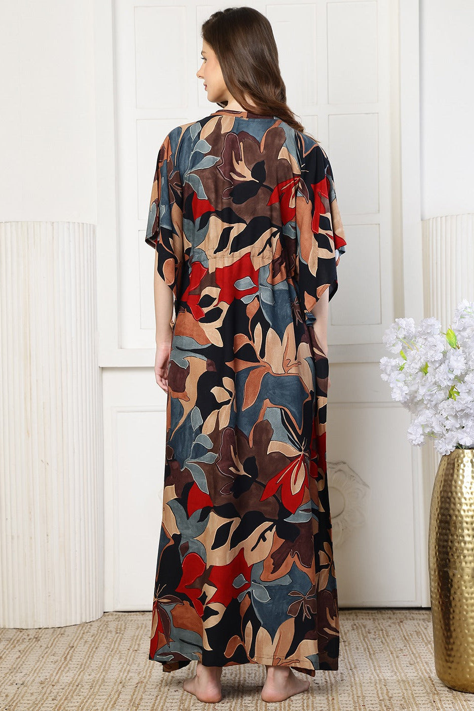 Mocha Bloom Kaftan Maxi Night Dress