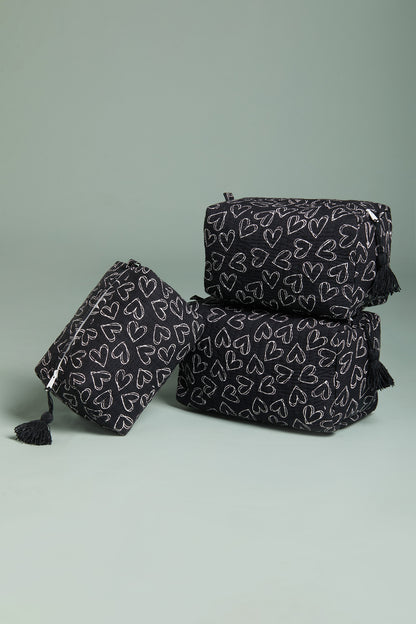 Heartbreaker Black Quilted Pouches (Set of 3)