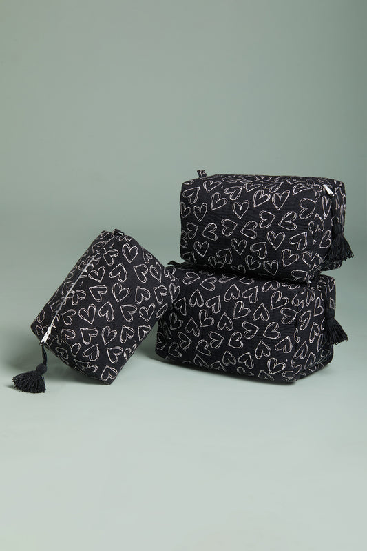 Heartbreaker Black Quilted Pouches (Set of 3)