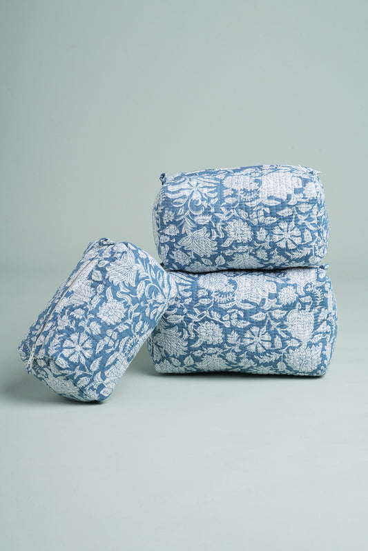 Nirvaan Blue Quilted Pouches (Set of 3)