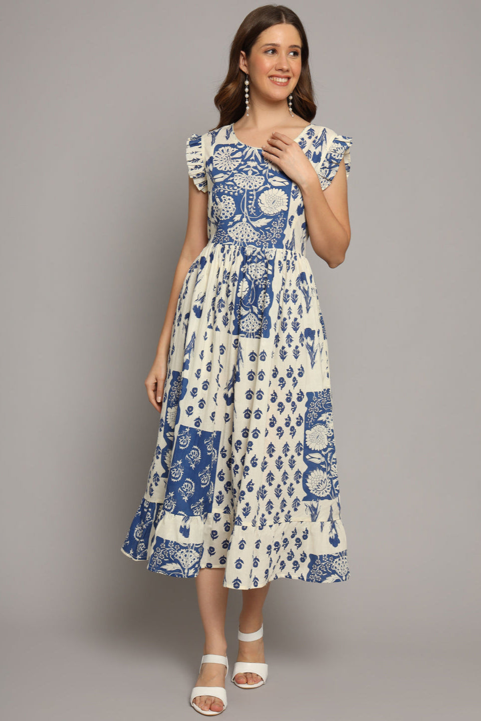 Blue Fit And Flare Dress